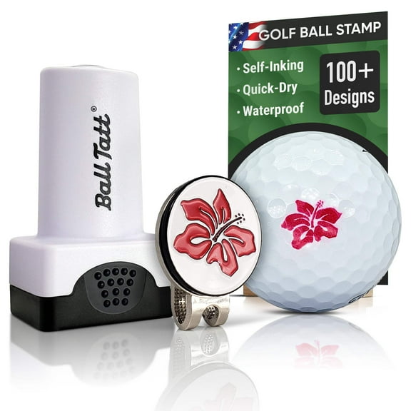 Ball Tatt Golf Ball Stamp Self-Inking Quick-Dry Stamper with Matching Ball Marker, (Hibiscus)
