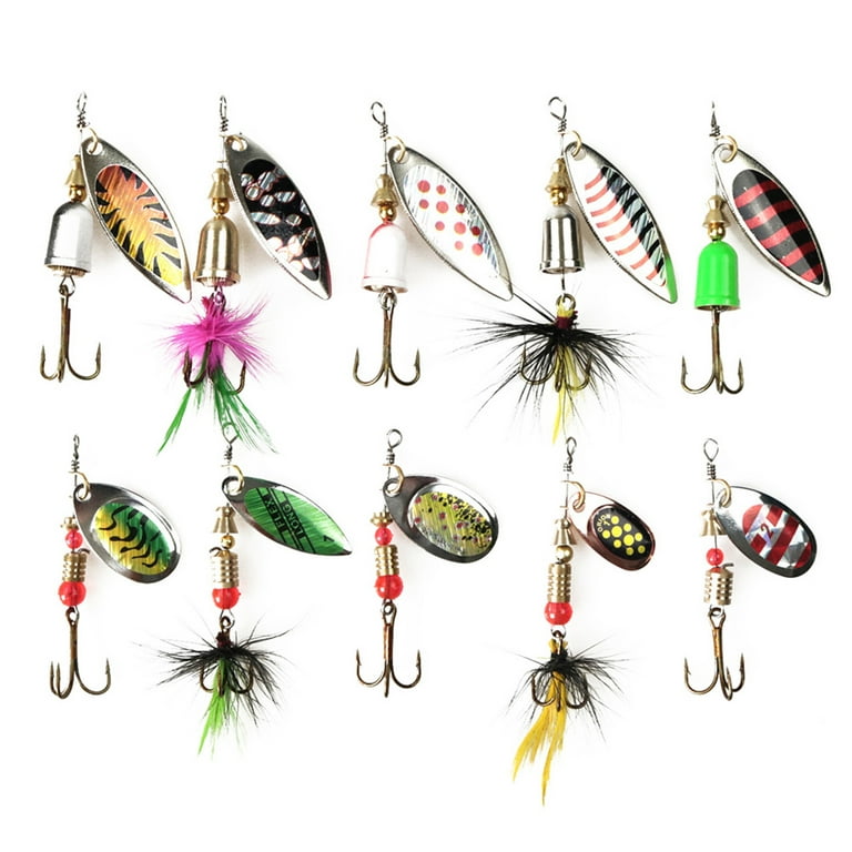 Bass Fishing Lures Kit Set,Fishing Sequin Bait 10 Pcs/set Outdoor Lure  Spinner Sequin Hook Baits Kit with Storage Box 