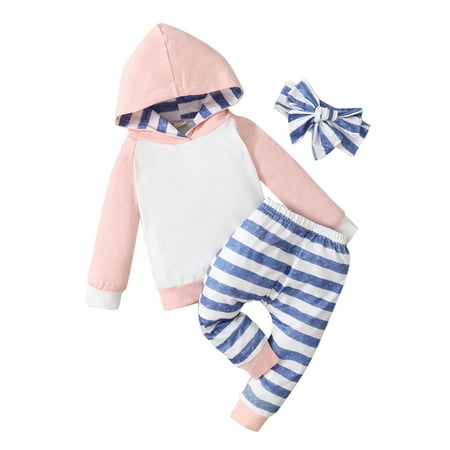 

nsendm New Born Winter Toddler Baby Boys Girls Hoodie Sweatshirt Tops Striped Pants With Girls Outfits Size 8 Pink 6-12 Months