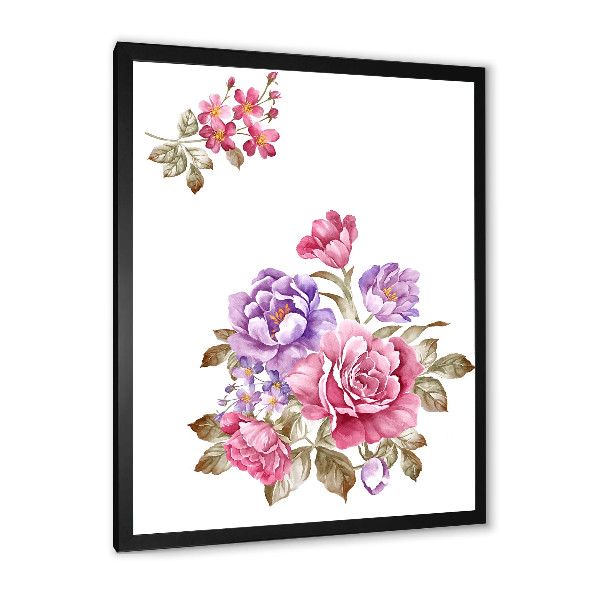 Designart 'Bouquet of Purple and Pink Flowers I' Farmhouse Framed Art Print