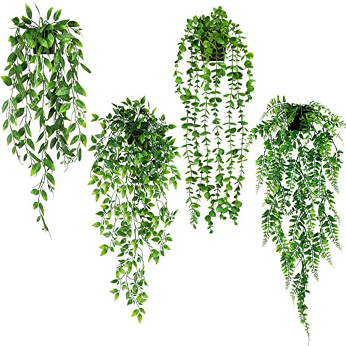 Boom 4pcs Artificial Hanging Plants, Fake Hanging Plants Potted