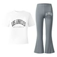 thumbnail image 5 of Two Piece Sets for Girls Short Sleeve Letter Print T-Shirt Top and Flared Pants Sets Summer Outfits 9-10 Years Girls Clothes, 5 of 5