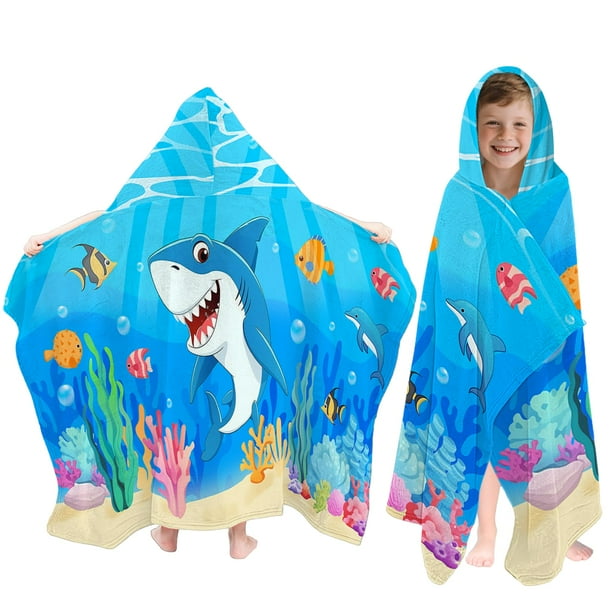 Toalla infantil Fiwbnasz Shark con capucha, 76 x 127 cm, diseño oceánico
