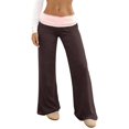 thumbnail image 4 of Wevis Ladies Color Block Fold Waist Micro Flare Pants Low Rise Elastic Waist Workout Sweatpants Daily Loungewear, 4 of 6