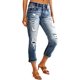 thumbnail image 1 of Pantalones vaqueros capris para mujer, cintura media, detalle de bolsillo rasgado, doble botón, dobladillo con dobladillo, pantalones de mezclilla, azul marino, doble botón, extragrande, 1 of 5