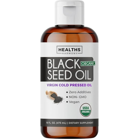 Healths Harmony Organic Black Seed Oil, Cold-Pressed Nigella Sativa Extract, 16 fl oz