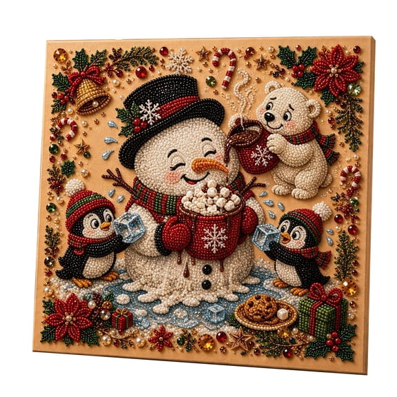 Christmas DIY Pearl Diamond Painting Art Kit with Frame, Christmas Pearl Beads Art Craft for Adults Beginner, Gemstone Diamond Dots Beads Handmade Hanging Painting Kit for Home Wall Decor