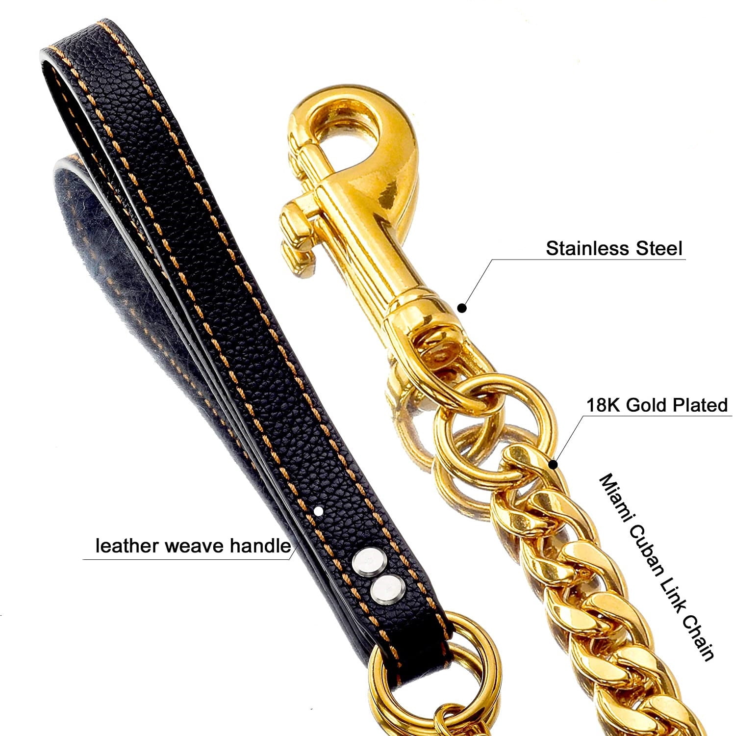 W/W Lifetime 3ft Indestructible Strong Chew-Proof Metal Stainless Steel Gold Training Walking Dog Leash