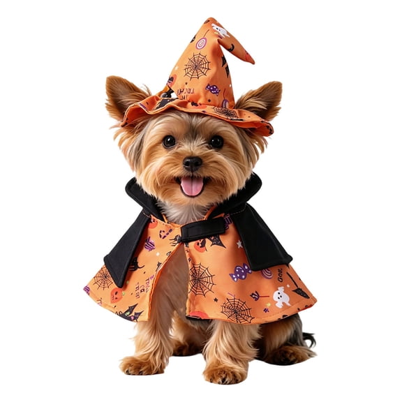 Halloween Pet Cape Hat Costume Set - Wizard Cloak Cosplay Apparel for Small Dogs Cats Party Decorations(Pink,M)
