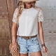 thumbnail image 2 of Gibobby Playera Manga Corta para Mujer Camisa manga corta con empalme gesto encaje para mujer Top con sentido diseño transparente(Blanco,XL), 2 of 5