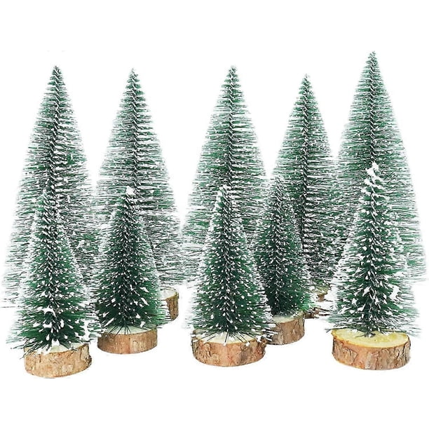 10 piezas de árboles de Navidad artificiales en miniatura, mini árboles de sisal con nieve y escarcha, decoración de árbol de Navidad artificial, decoración de árbol de Navidad en miniatura M