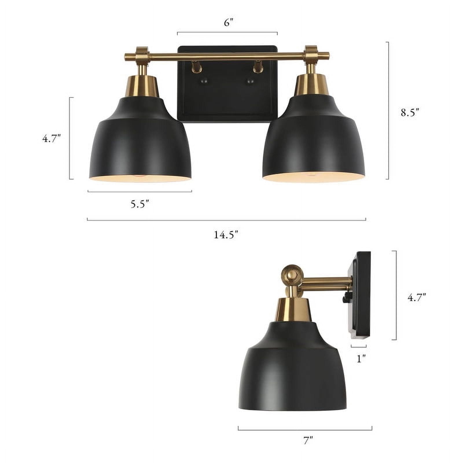 LNC 2-Light Bathroom Vanity Light in Matte Black and Gold, Modern Metal Wall Fixture