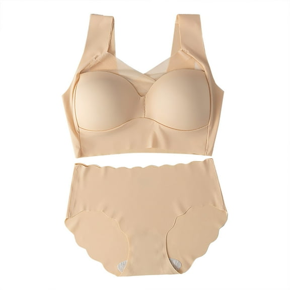 FUNUONY Sports Bras for Women Padded 2025 Trendy Bra and Panty Sets for Women Sets Smooth Comfort Bras and Underwear for Everyday Beige L