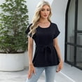 thumbnail image 5 of jinghuiyue Women’s Short Sleeve Chiffon Blouses Causal Dressy Pleated Tie Waist Work Office T Shirts Summer Solid Crew Neck Tops XXL, 5 of 8
