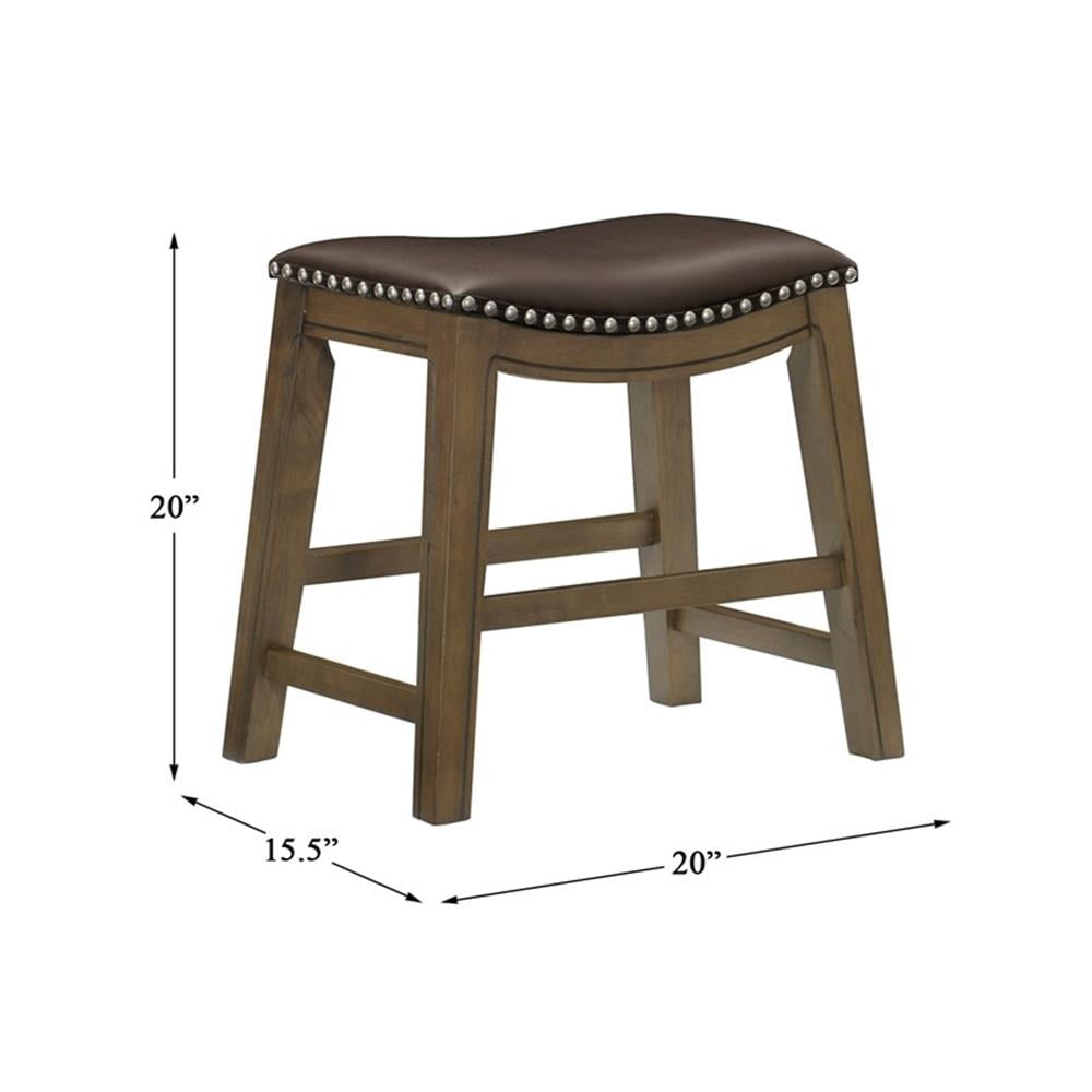 Homelegance 18-Inch Dining Height Wooden Bar Stool Saddle Seat Barstool, Brown