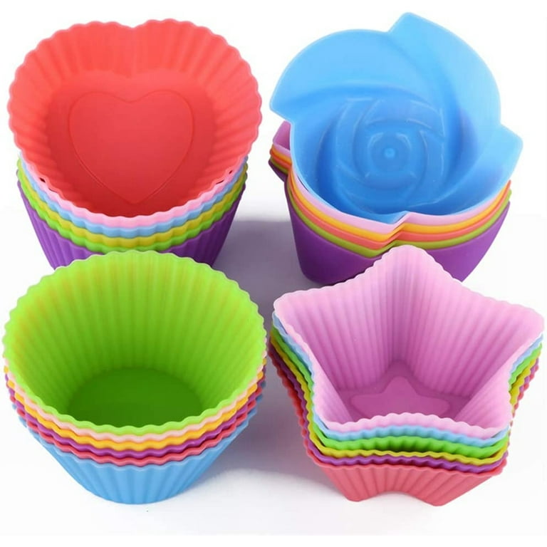 Silicone Cupcake Moulds, Multicolour Shape ( Round, Rose, Star, Heart) Pack  of 8