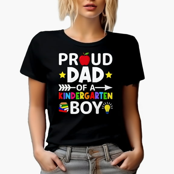 Proud Dad of a Kindergarten Boy, Black T-Shirt, Small