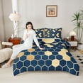 thumbnail image 5 of Homewish Navy Gold Honeycomb Bedding Comforter Set for Adult, Modern Fashion Abstract Twin Comforter Sets, Chic Hexagon Reversible Bedding Set, Luxury Bedroom Decor, 2 Pieces, 5 of 9