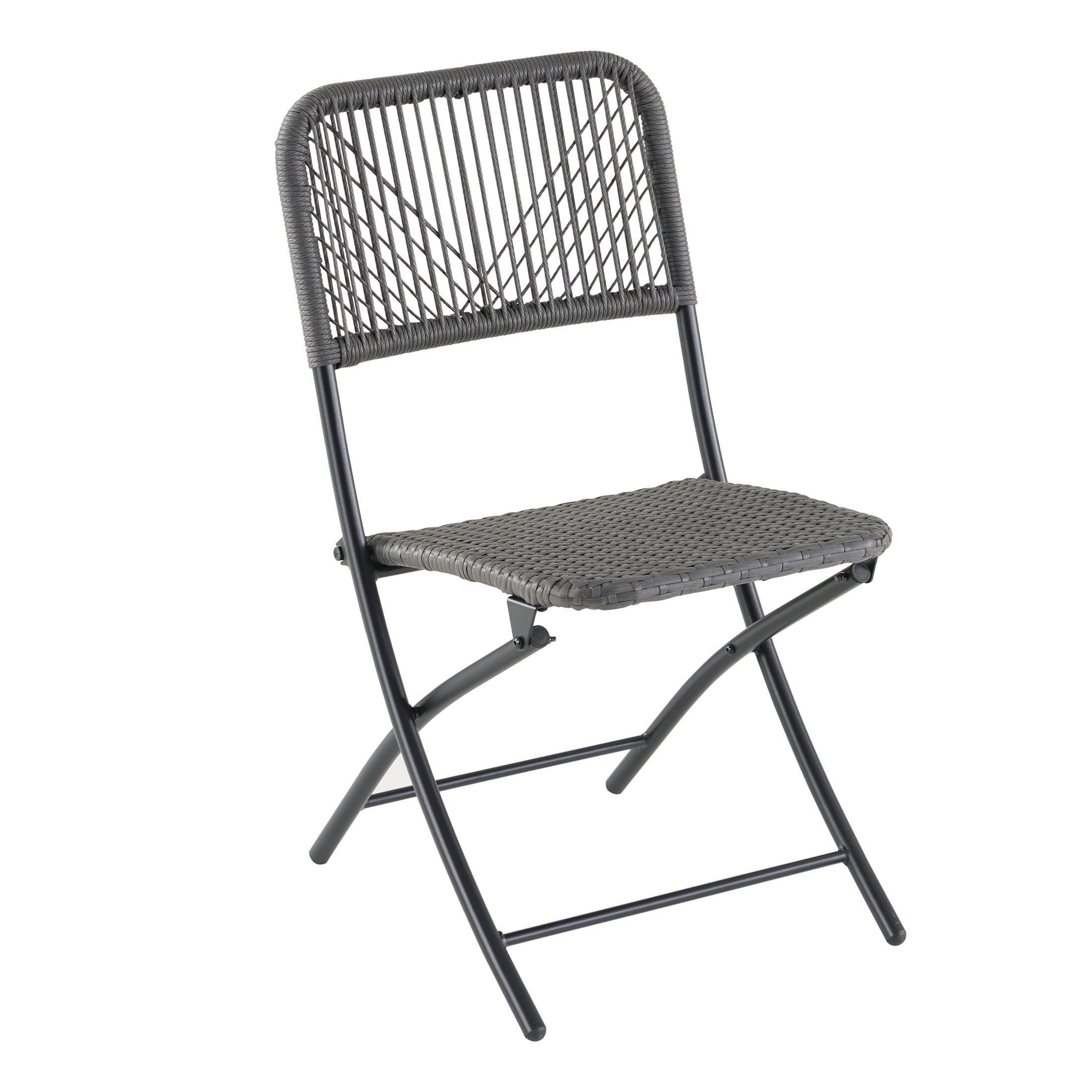 Mainstays 3-Piece Folding Outdoor Patio Bistro Set, Steel and Wicker Rope, Gray/Black