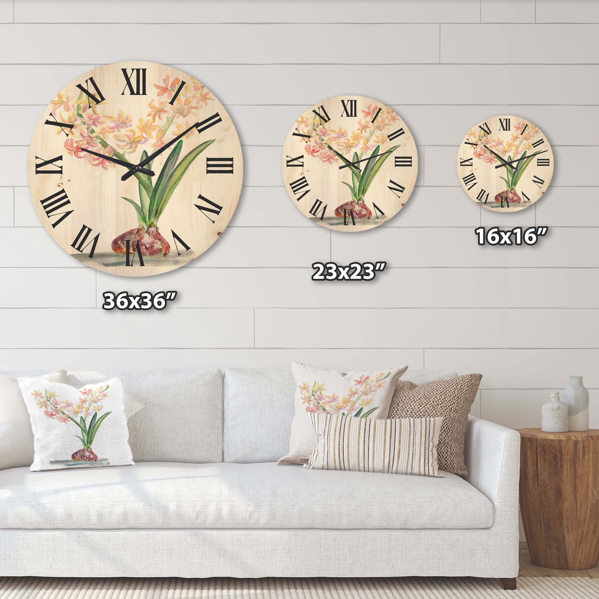 Designart 'Blossoming Hyacinth' Traditional Wood Wall Clock