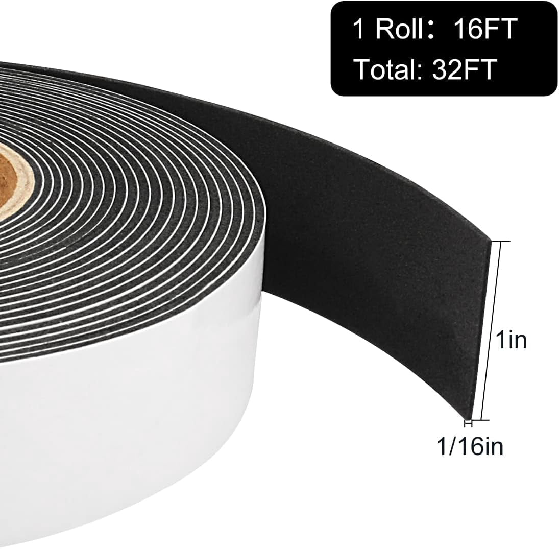 FRKSMD-2 Rolls Weather Stripping Door Seal, 1''W x 1/16'' T Foam Tape Single Sided, Adhesive Closed Cell Weather Strip (Total 32 Feet Long)\u2026
