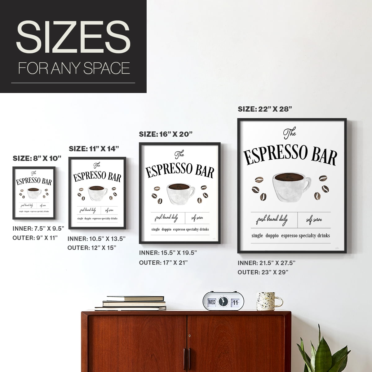 Fresh Brewed Espresso Bar in Black Solid Wood 8 x 10 Framed Print