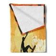 thumbnail image 2 of Grunge Soft Flannel Fleece Blanket, Illustration of Tropical Island Surfer on Sea Waves and Palms at Sunset, Cozy Plush for Indoor and Outdoor Use, 70" x 90", Orange Turquoise Black, by Ambesonne, 2 of 5