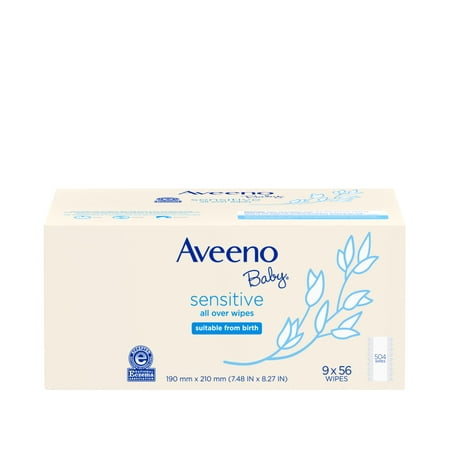Aveeno Baby Sensitive All Over Wipes, Fragrance-Free, 9 packs of 56 ct