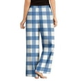 thumbnail image 4 of WTOBBY Women's Fashion Plaid Print Elastic Waist Drawstring Loose Fit Pajama Bottoms with Straight Leg Design for Comfortable Sleeping and Home Activities,Light Blue XL, 4 of 4