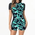 thumbnail image 4 of Stamzod Surfing Swimsuits for Women Short Sleeve Plam Print Diving Suit Front Zip Wet Suit Women's Kayaking Swimwear Green D XS, 4 of 5