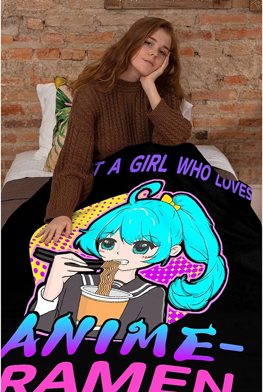 Just a Girl Who Loves Anime&Ramen Blanket,Flannel Throw Blanket Ultra Soft Micro Lightweight Flannel Blanket Bed Couch Living Room All-Season 50"x40" Small for Kid