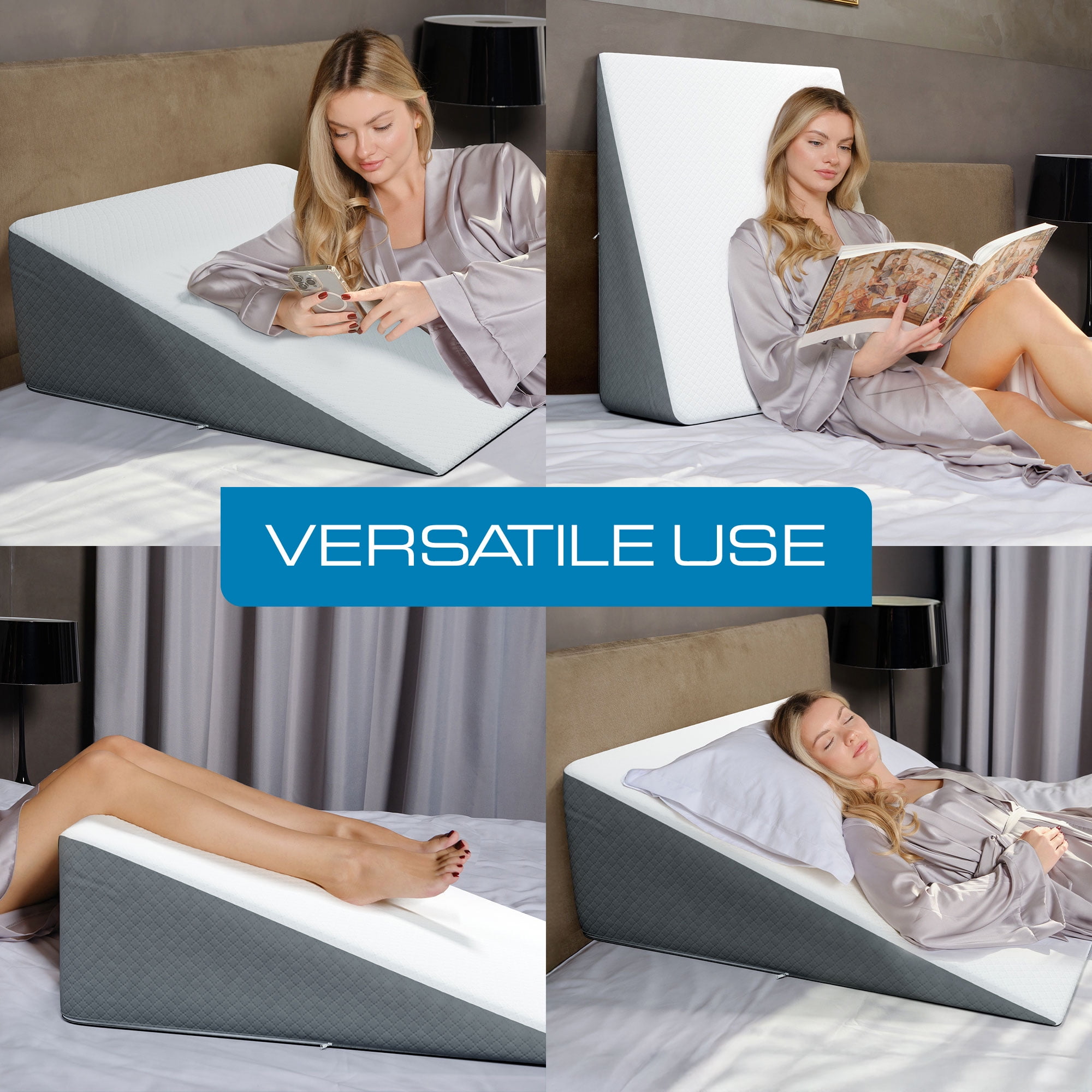 Kolbs Bed Wedge Pillow with Memory Foam Top | Stylish Chic Jacquard Cover | Wedge Pillow for Sleeping and Acid Reflux, Heartburn, and GERD Pillow – Snoring Pillow