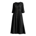 thumbnail image 4 of Ayolanni V Neck Women's Fall Dress 3/4 Sleeve Cotton Shirt Maxi Dresses Beach Button Down Flowy Solid Long Dress with Pockets Black M, 4 of 6