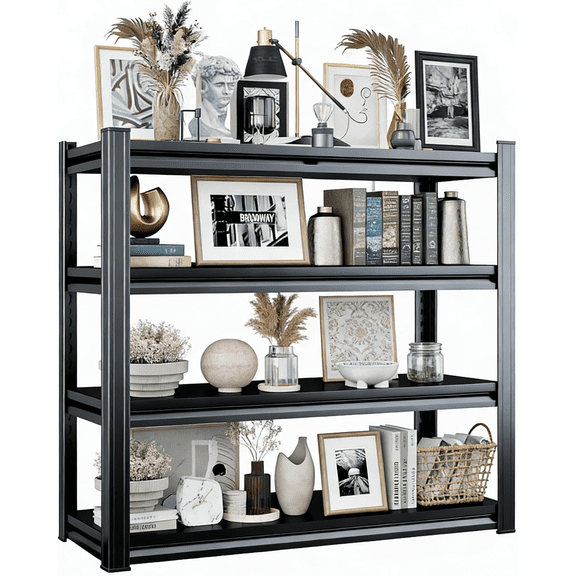 4-Tier Metal Bookshelf,54" H Open Bookshelf with Modern Industrial Adjustable Bookshelves.Heavy Duty Bookshelves for Bedroom,Office,Living Room,Black ( 32" Wx 16"D)