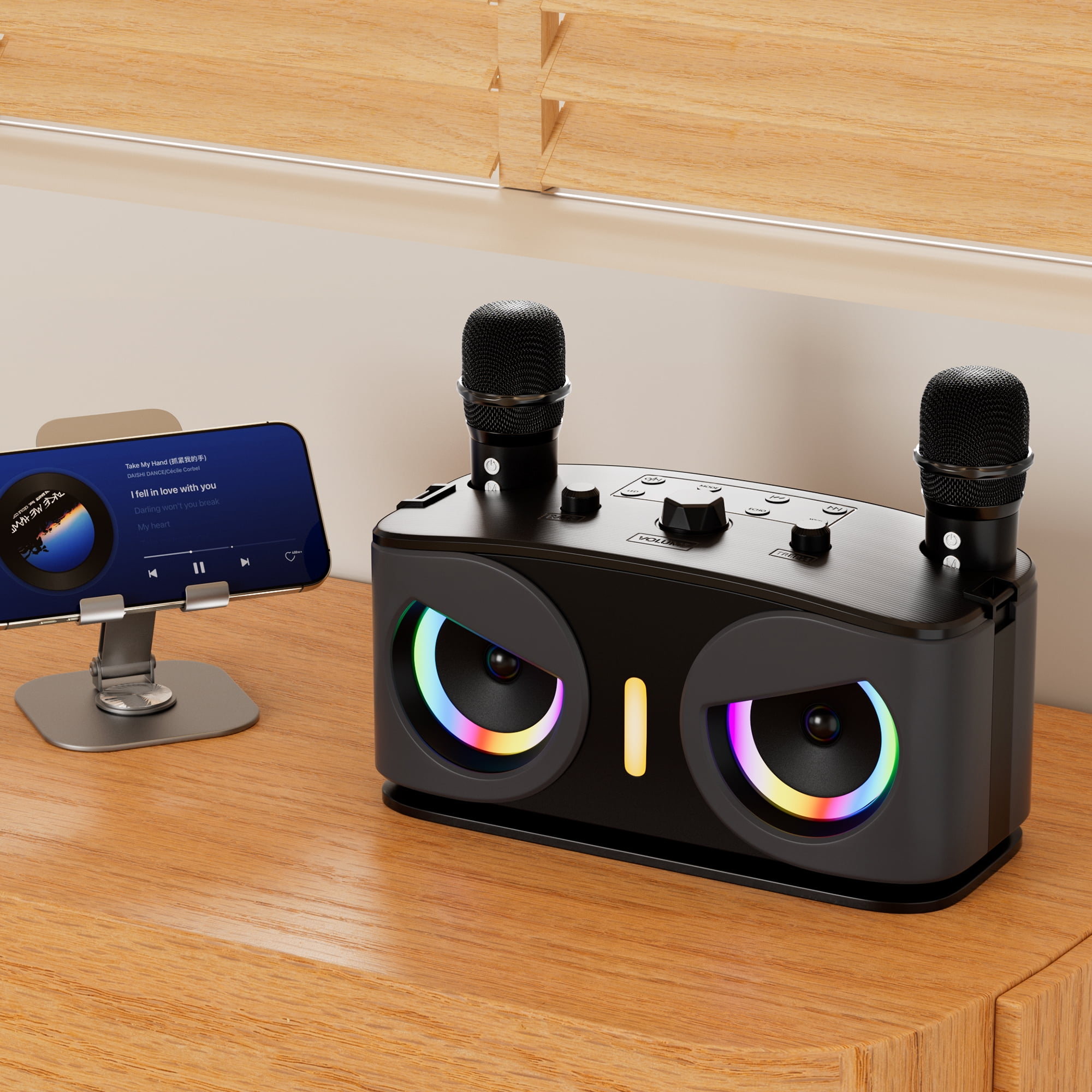 VIPQV Karaoke Machine, Portable Bluetooth Speaker with 2 Wireless Microphones for Adults & Kids, Karaoke Microphone with Voice Change Function, Supports TF/AUX/USB for Home Party