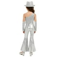 thumbnail image 2 of TiaoBug Kids Girls Metallic Funky Dance Jumpsuit and Hat Gloves Fringe Disco 70s Party Outfit Silver 16, 2 of 6