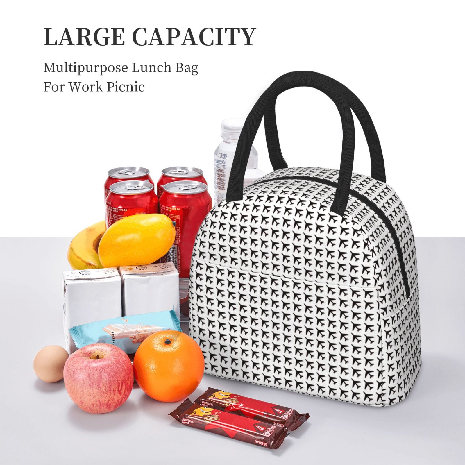 Logiee Airplane Print Lunch Bag for Women & Men,Adult Insulated Lunch Box,Food Lunch Containers,Reusable High Capacity Lunch Tote Bags for Work, Travel, Outdoor