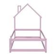 thumbnail image 4 of SESSLIFE Twin Size Floor Bed Frame with House-shaped Headboard, Wood Montessori Floor Beds with Fences, Floor Beds Frame for Boys and Girls, Box Spring Needed(Pink), 4 of 7