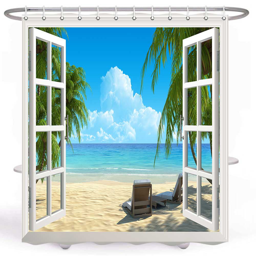 Beautiful tropical beach Shower Curtain Bedroom Waterproof Fabric & 12Hooks new 