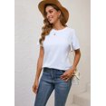 thumbnail image 3 of Remera BJY para mujer de algodón blanca, cuello redondo y manga corta, 3 of 6