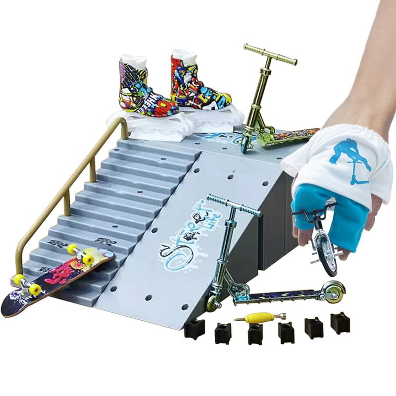 Famure 11Pcs Fingerboard Skatepark SetSkate Park Kit for Kids GiftFingerboard Ramps with Mini