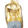 thumbnail image 2 of Sakkas Metallic Liquid Mock Neck Turtleneck Long Sleeve Top - Made in USA - Gold - Small, 2 of 5