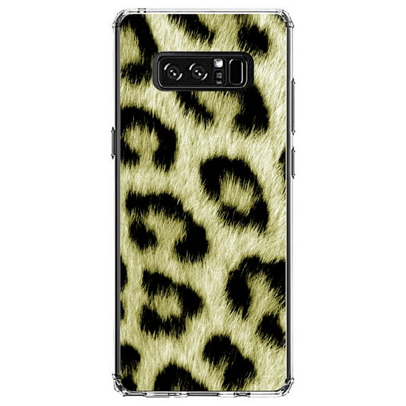 DistinctInk Clear Shockproof Hybrid Case for Samsung Galaxy Note 8 - TPU Bumper, Acrylic Back, Tempered Glass Screen Protector - Yellow Black Leopard Fur Skin Print