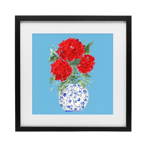 Stupell Industries Shabby Chic Bold Red Hydrangea Trio Black Framed Print Under Glass, 13 x 13, by Lucille Price