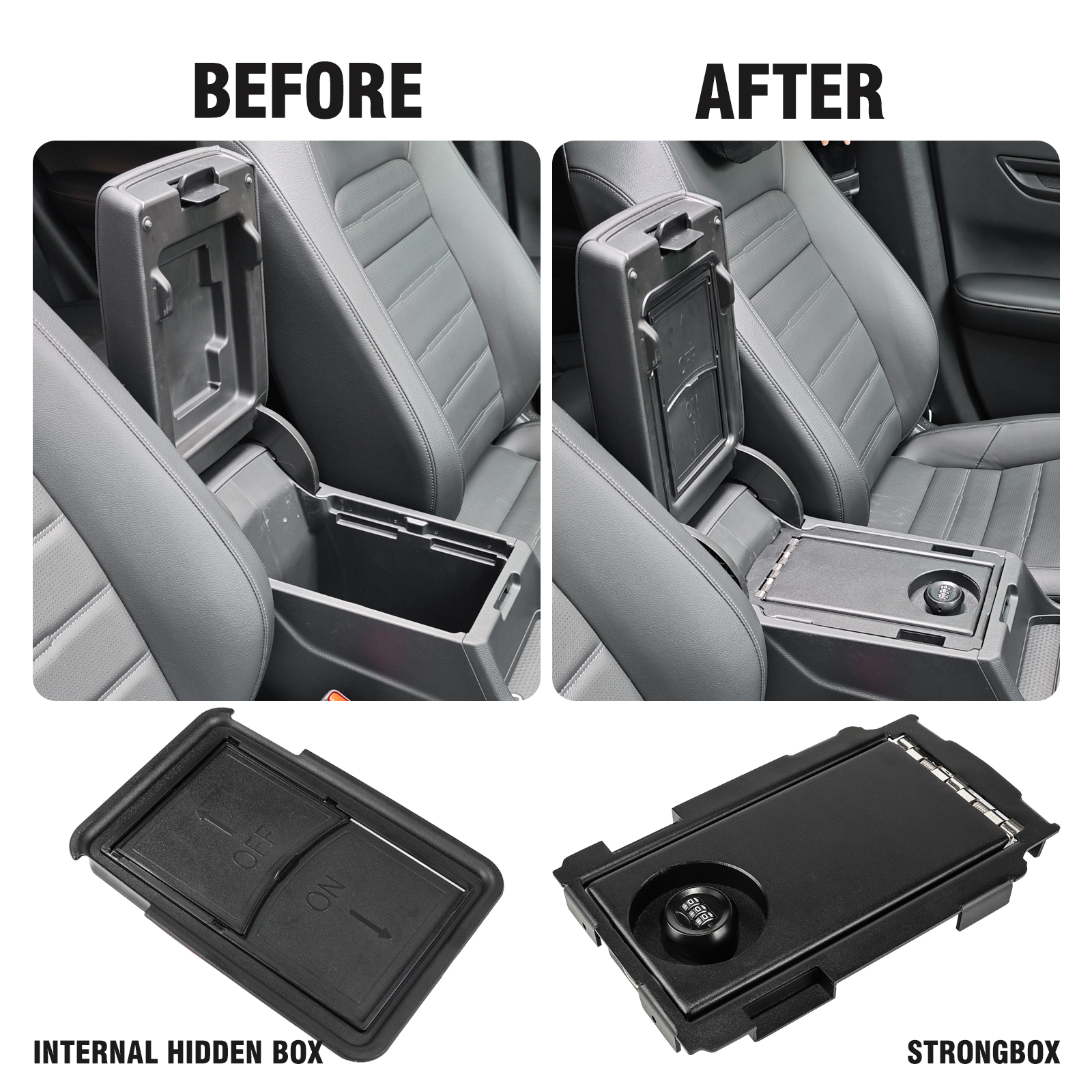 3mirrors Center Console Safe Gun Safe Box with Springs Hinge Compatible with Honda CR-V 2023-2025