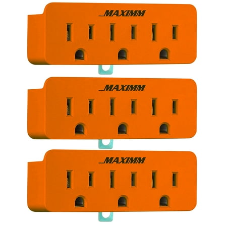 Maximm (3-Pack) 3 Outlet Grounding Adapter with Grounding Plug Orange ...