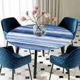 thumbnail image 5 of Elastic Fitted Round Tablecloth, Blue Stripes Waterproof Stretch Table Cover for 55"-60" Tables, Watercolor Retro Ombre Abstract Tie Dye Art Washable Outdoor Tablecloths for Patio, Picnic, Camping, 5 of 9