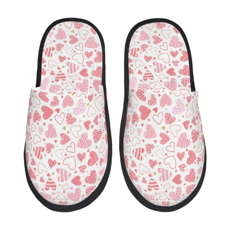 Balery Cute Hand Drawn Hearts Slient Indoor Furry Fleece Comfort House Shoes Soft Non-Slip Home Shoes Cotton slippers House Slippers-- Large