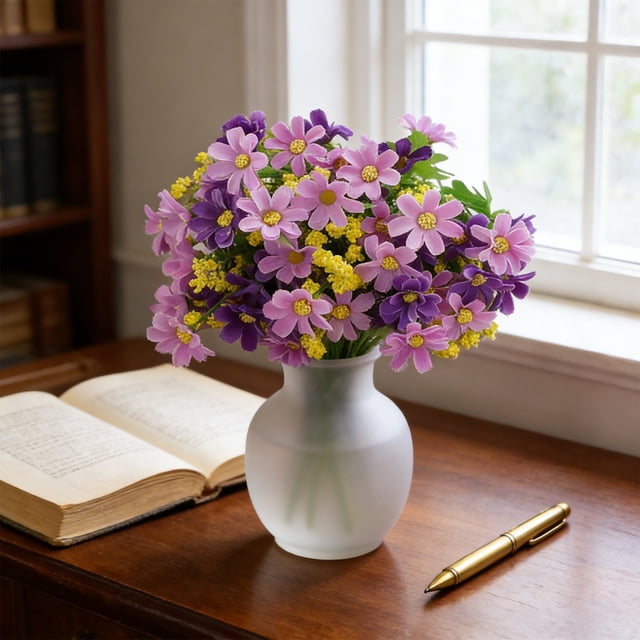 Flores Artificiales de Otoño Qazbgdl para Jarrones | Arreglo Floral de 28 Crisantemos y Orquídeas | Flores de Plástico de 32 Cm para Decoración de Exteriores y Hogar