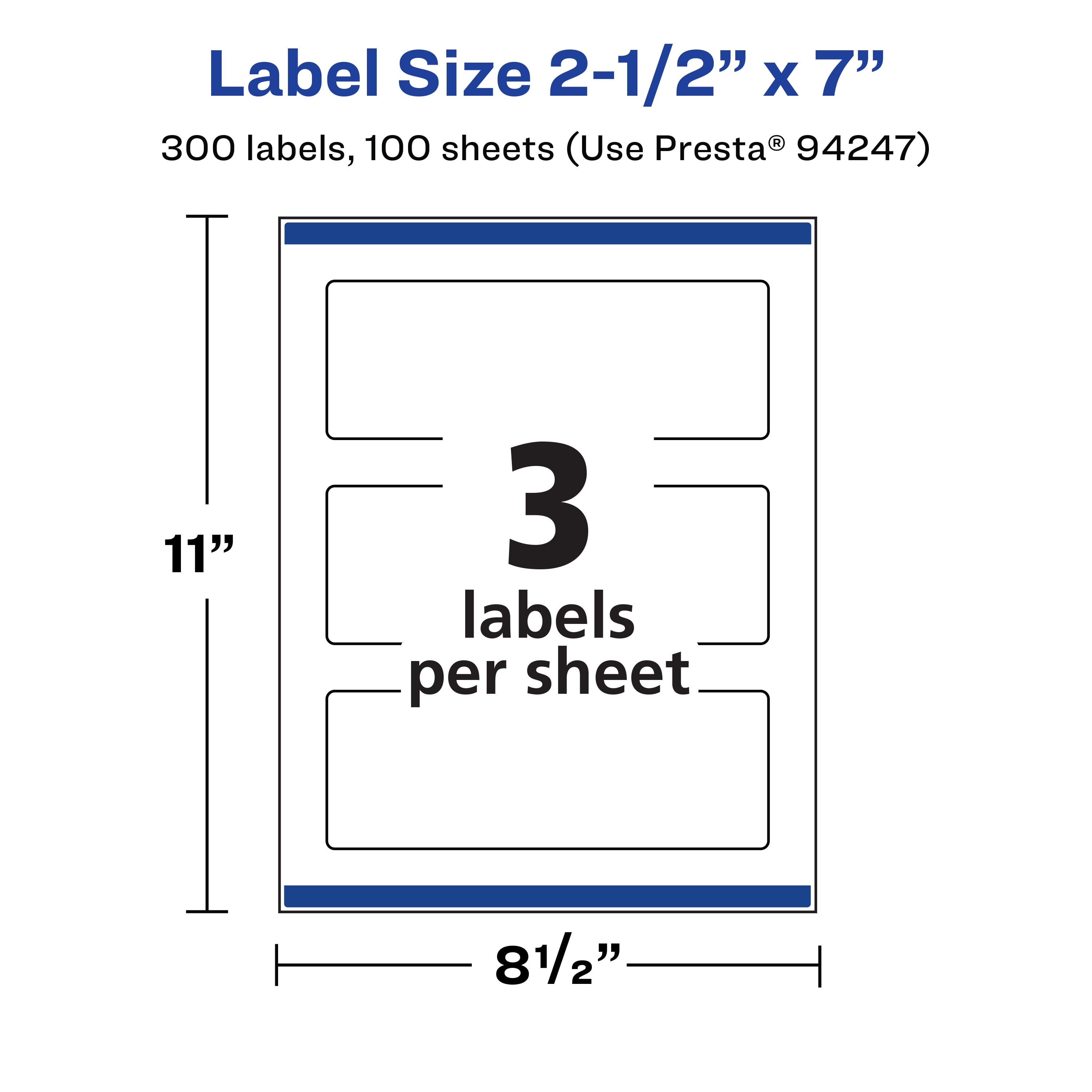 Avery Removable Rectangle Labels, 2.5" x 7", 300ct